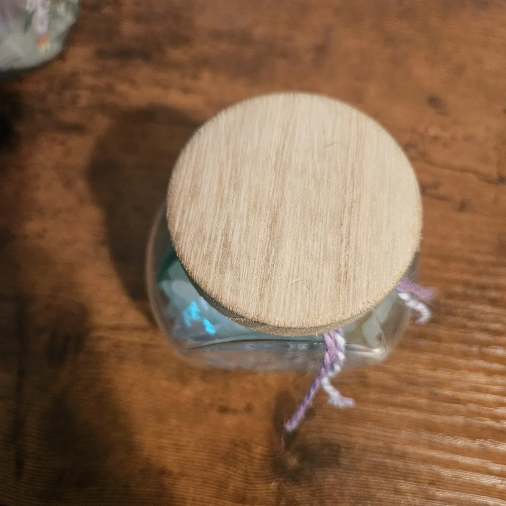 Glass Jar with Lavender Design and Wooden Lid